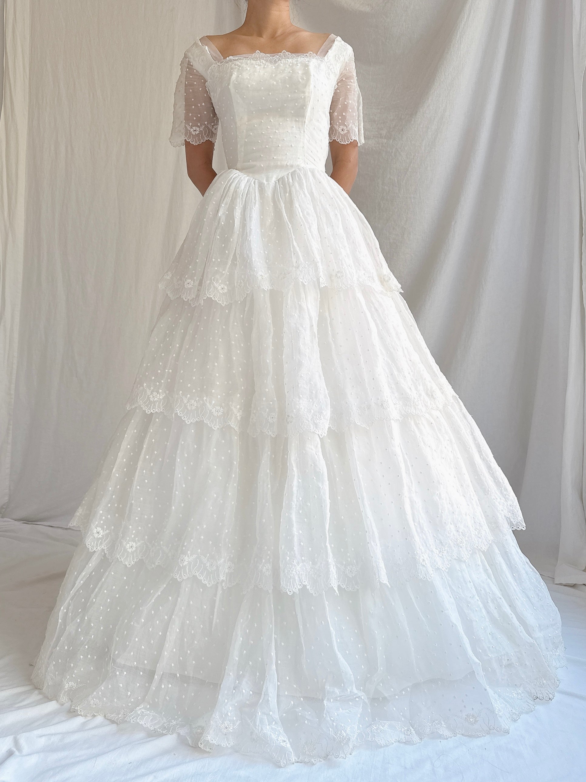 1950s Organdy Tiered Gown - XS