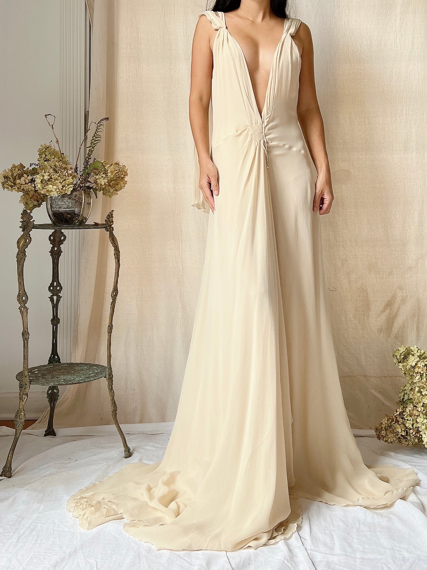 vintage roberto cavalli dress F/W 2005 White Pleated Silk Gown feels like cotton FW 2004 Roberto Cavalli Dress