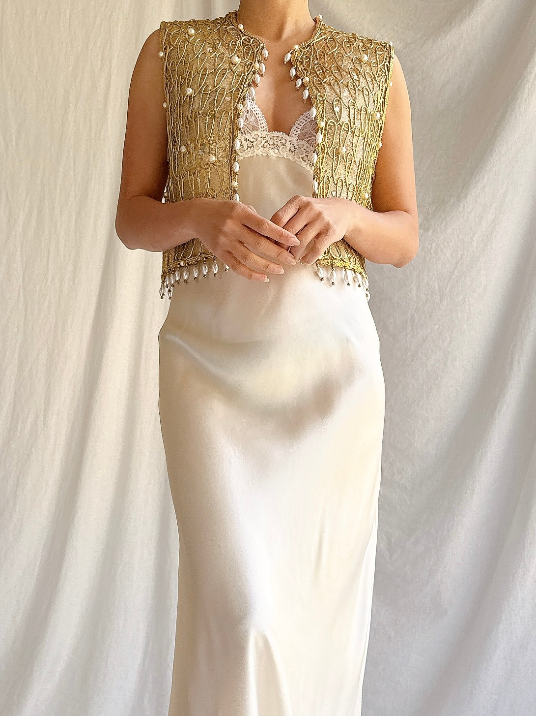 1960s Gold Beaded Top - S