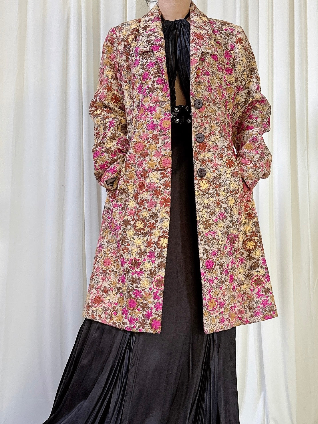 Vintage Tricot Chic Floral Jacket - Size 44