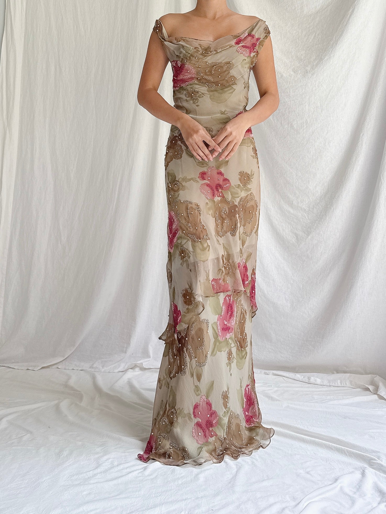 1990s Rayon Floral Gown - M