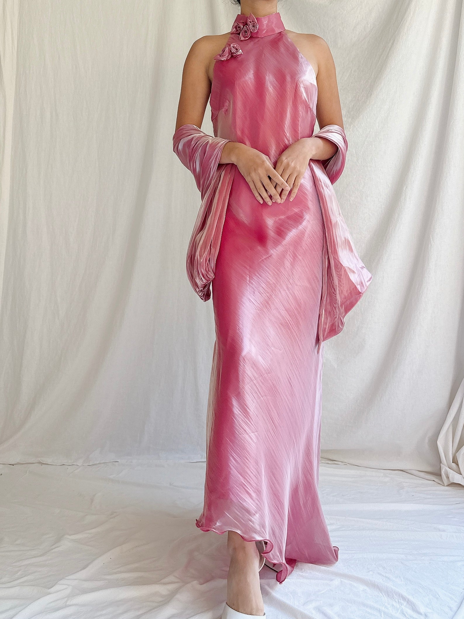 Vintage Iridescent Watermelon Halter Dress - S