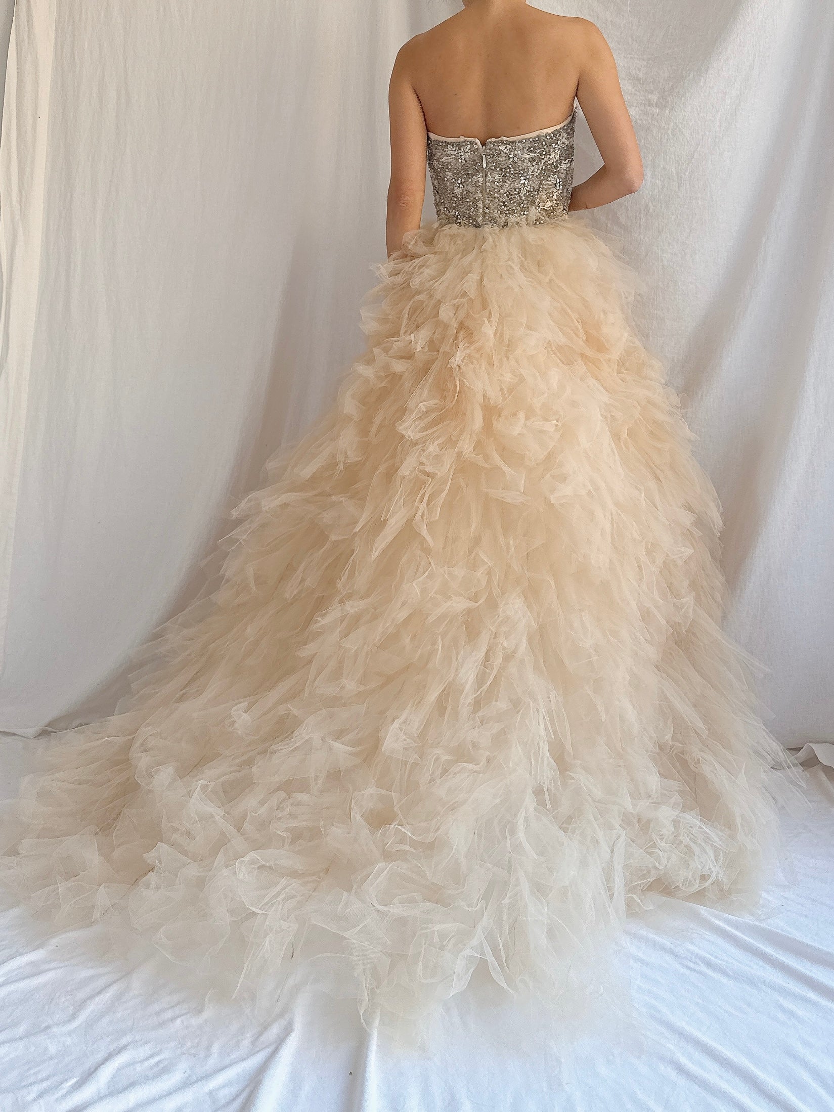 Monique Llhuilier Tulle and Beaded Gown - S/4