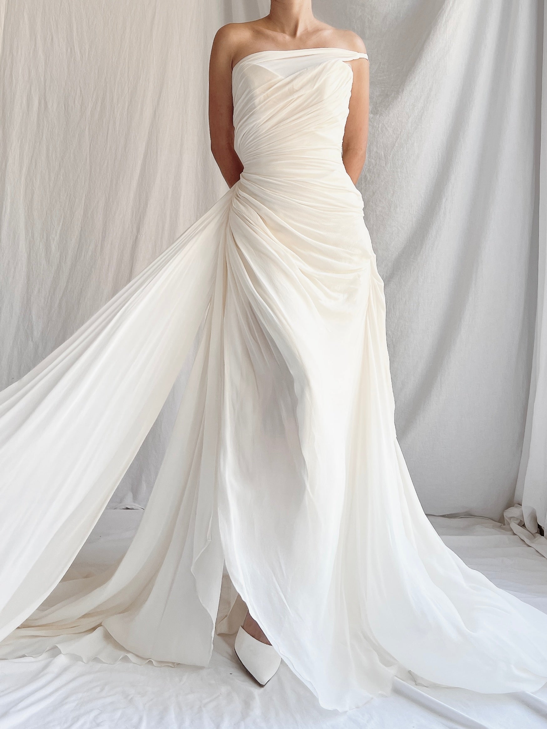 Romona Keveza Silk Draped Gown - S/M