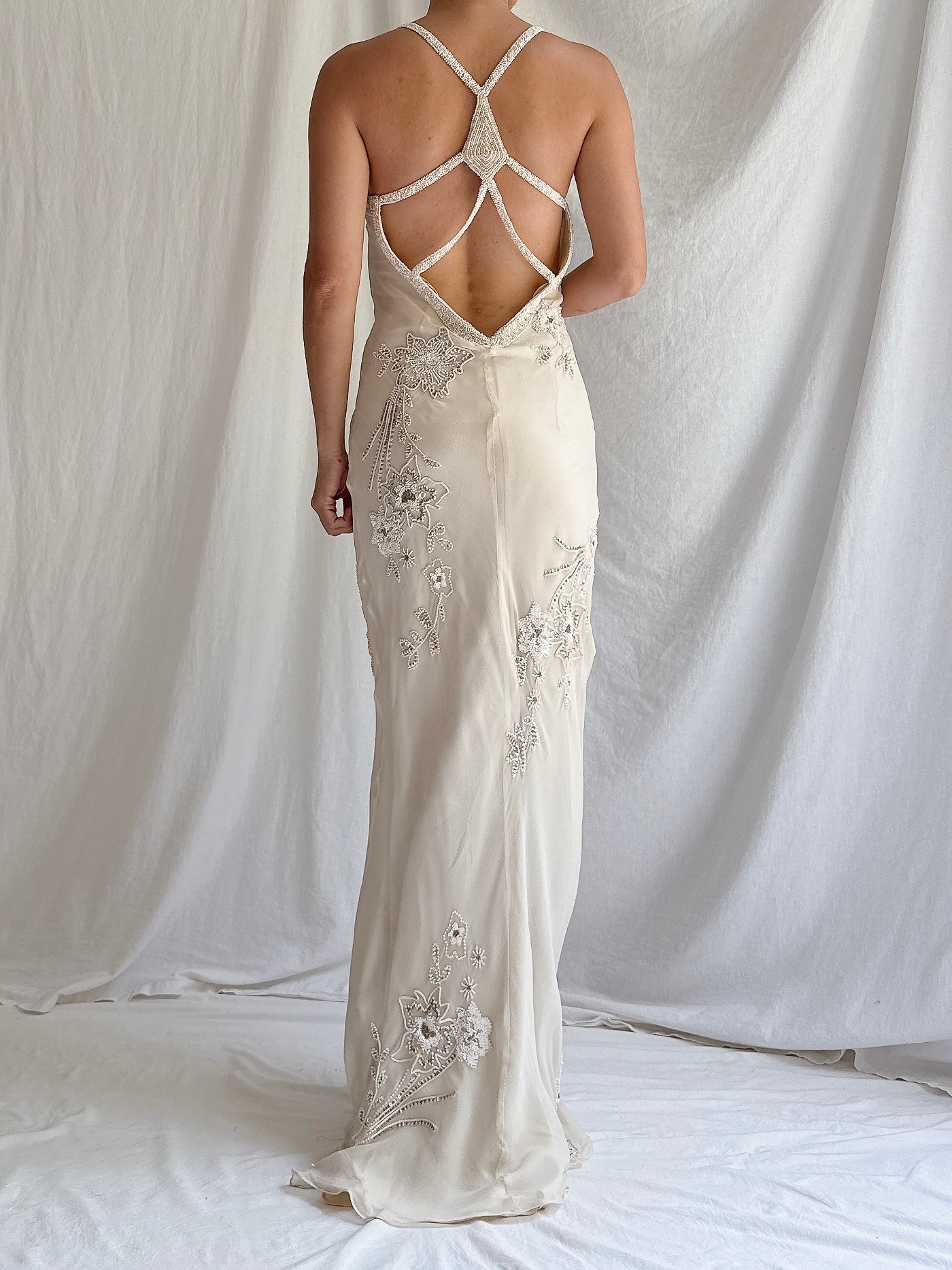 Vintage Silk Beaded Bias Gown - S/4