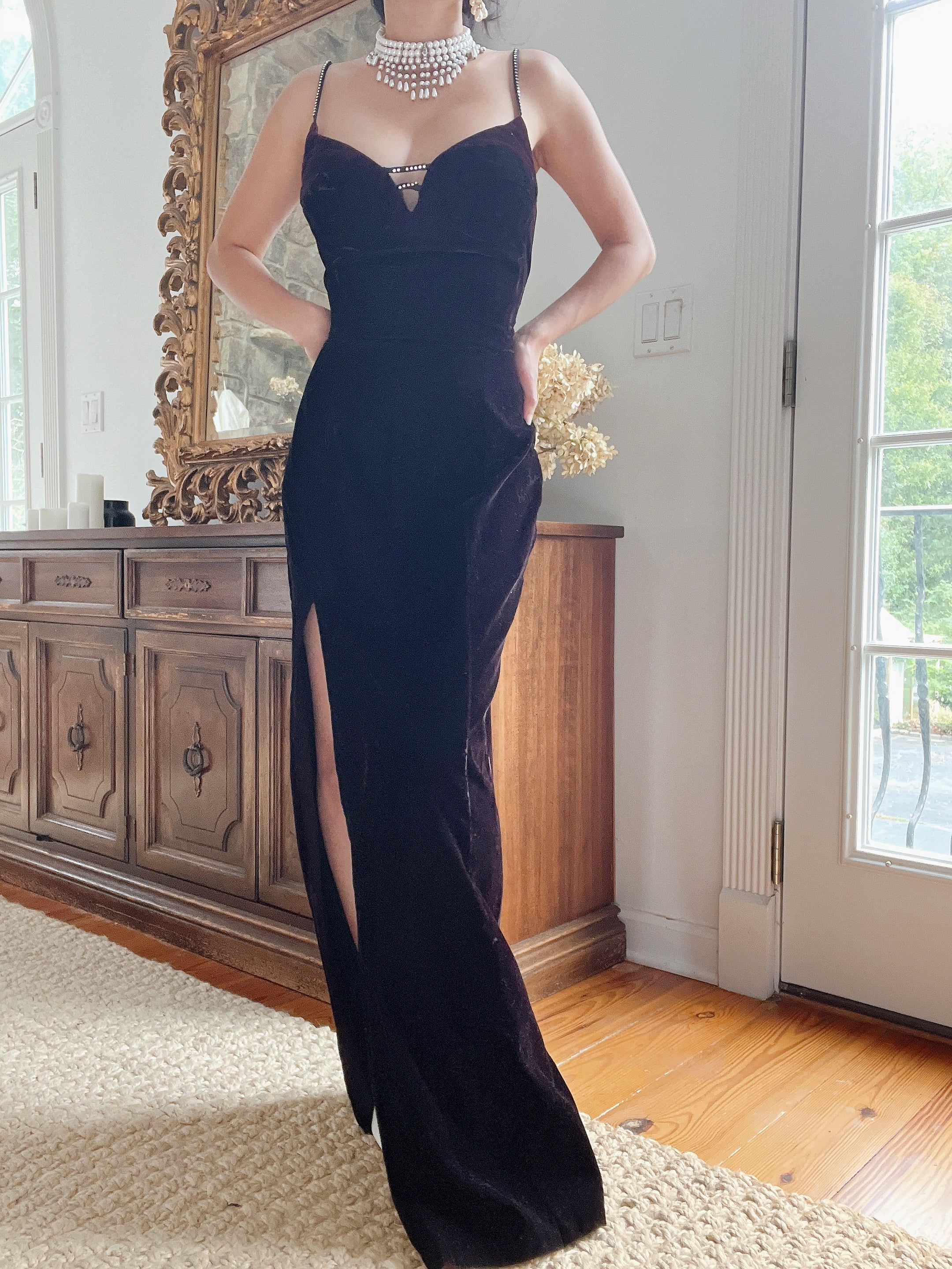 1990s Velvet Split Gown - S