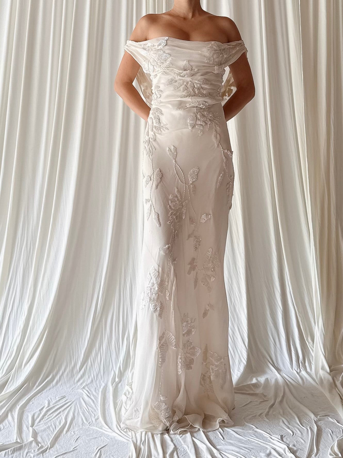 Vintage Silk Sequin Bias Cut Gown - M