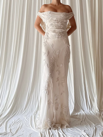 Vintage Silk Sequin Bias Cut Gown - M
