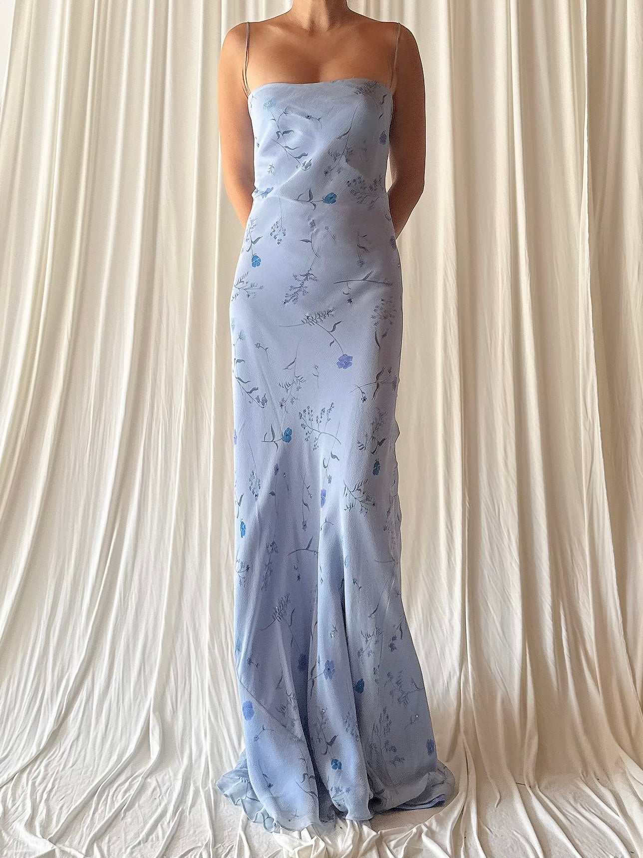 Vintage Blue Slip Bias Gown - L