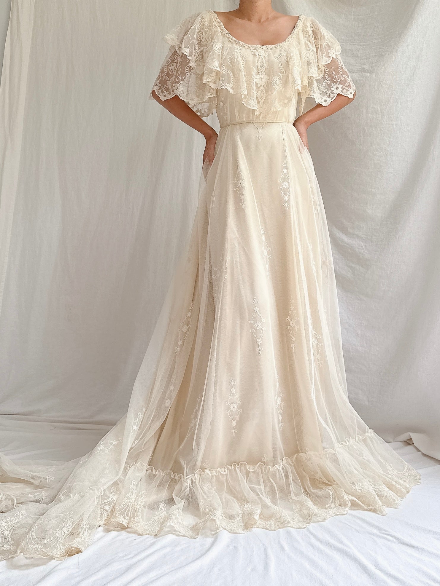 Vintage Embroidered Tulle Gown - XS