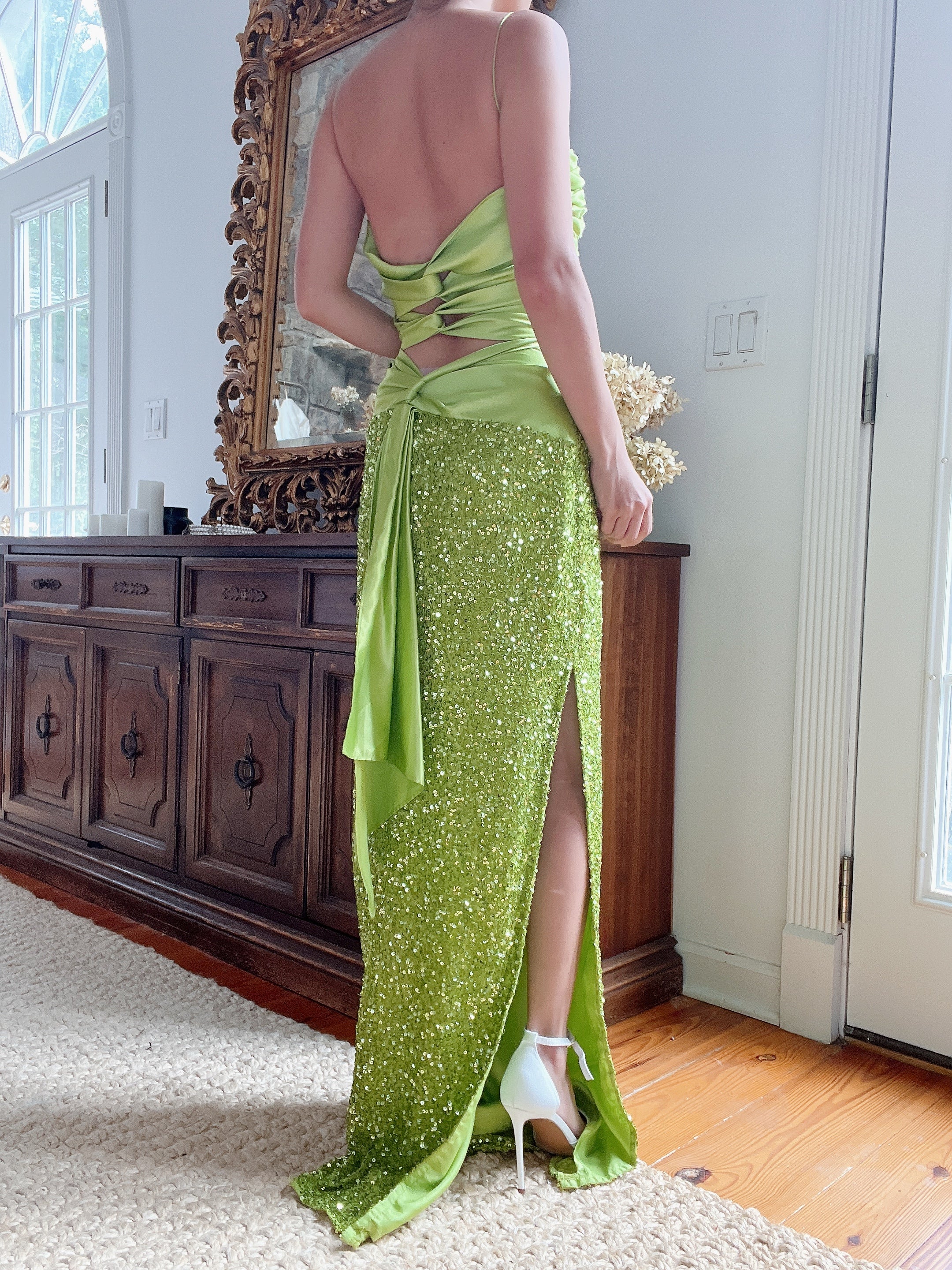 Y2K Lime Green Beaded Gown - S | G O S S A M E R Y2K Lime Green Beaded Gown - S | G O S S A M E R