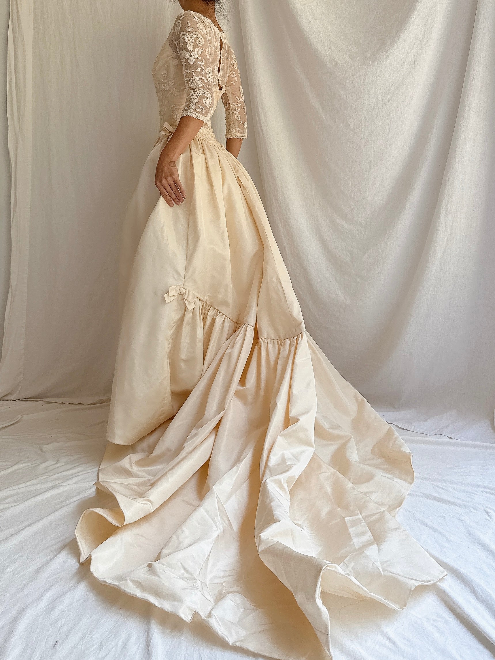 1950s Silk Taffeta Duchesse Lace Dress - XXS/00
