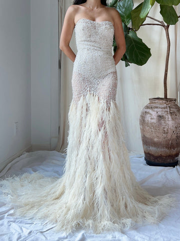 Vintage Beaded Feather Gown - M