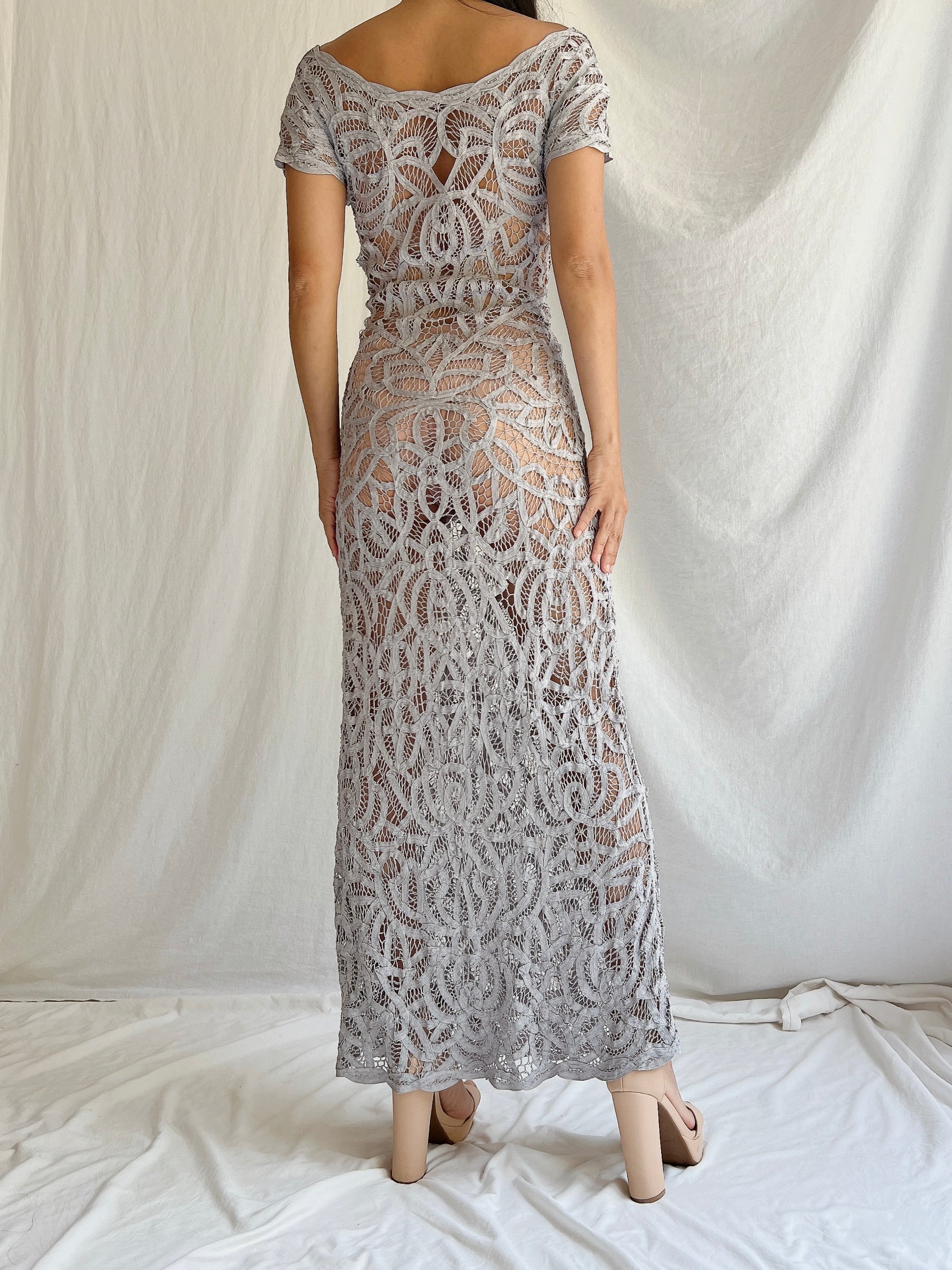 Vintage Sheer Tape Lace Dress - S/M