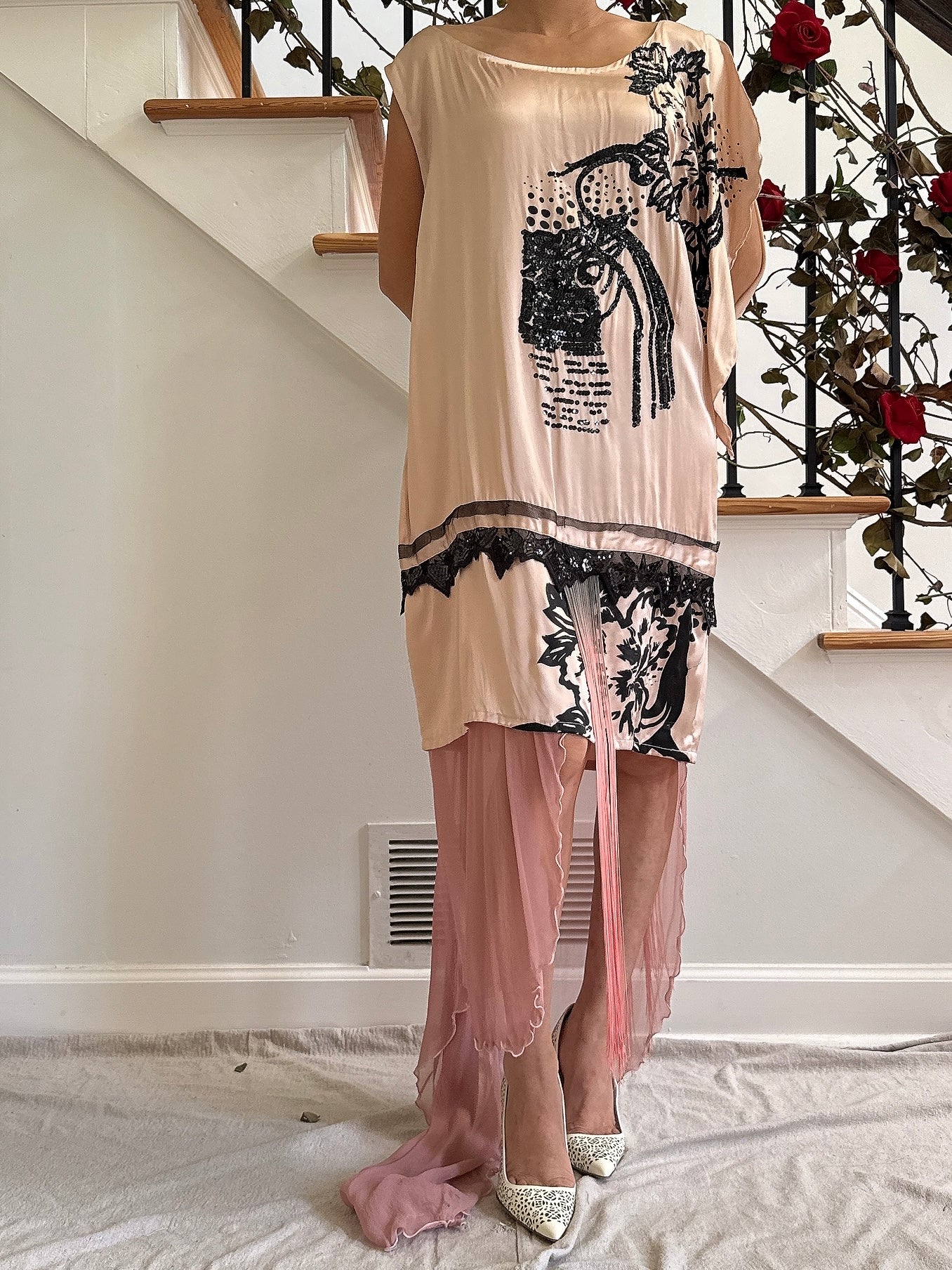 Vintage Chez Hai Paris Hand Beaded Silk Tunic - L