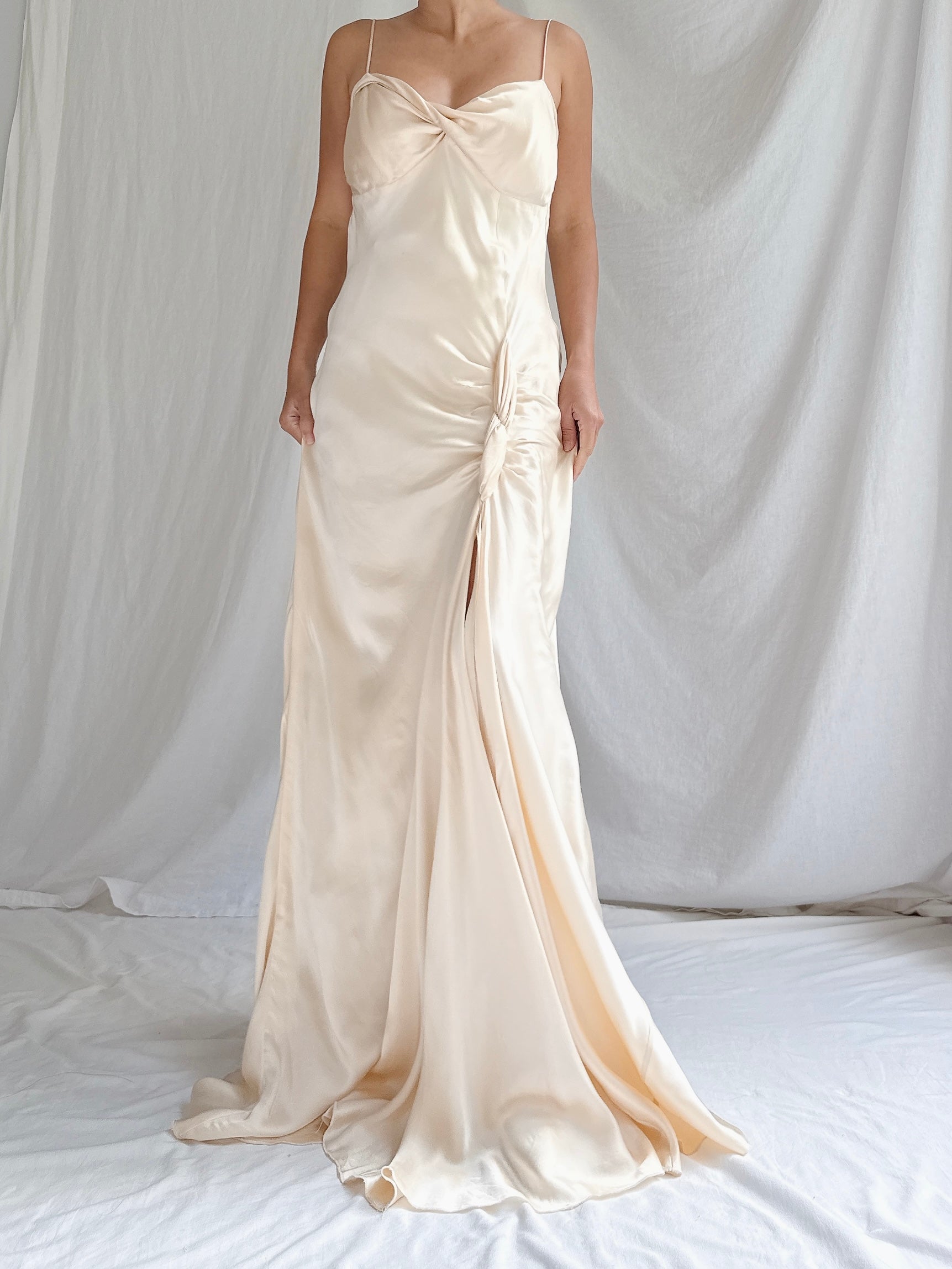 Vintage Silk Spaghetti Straps Gown - S