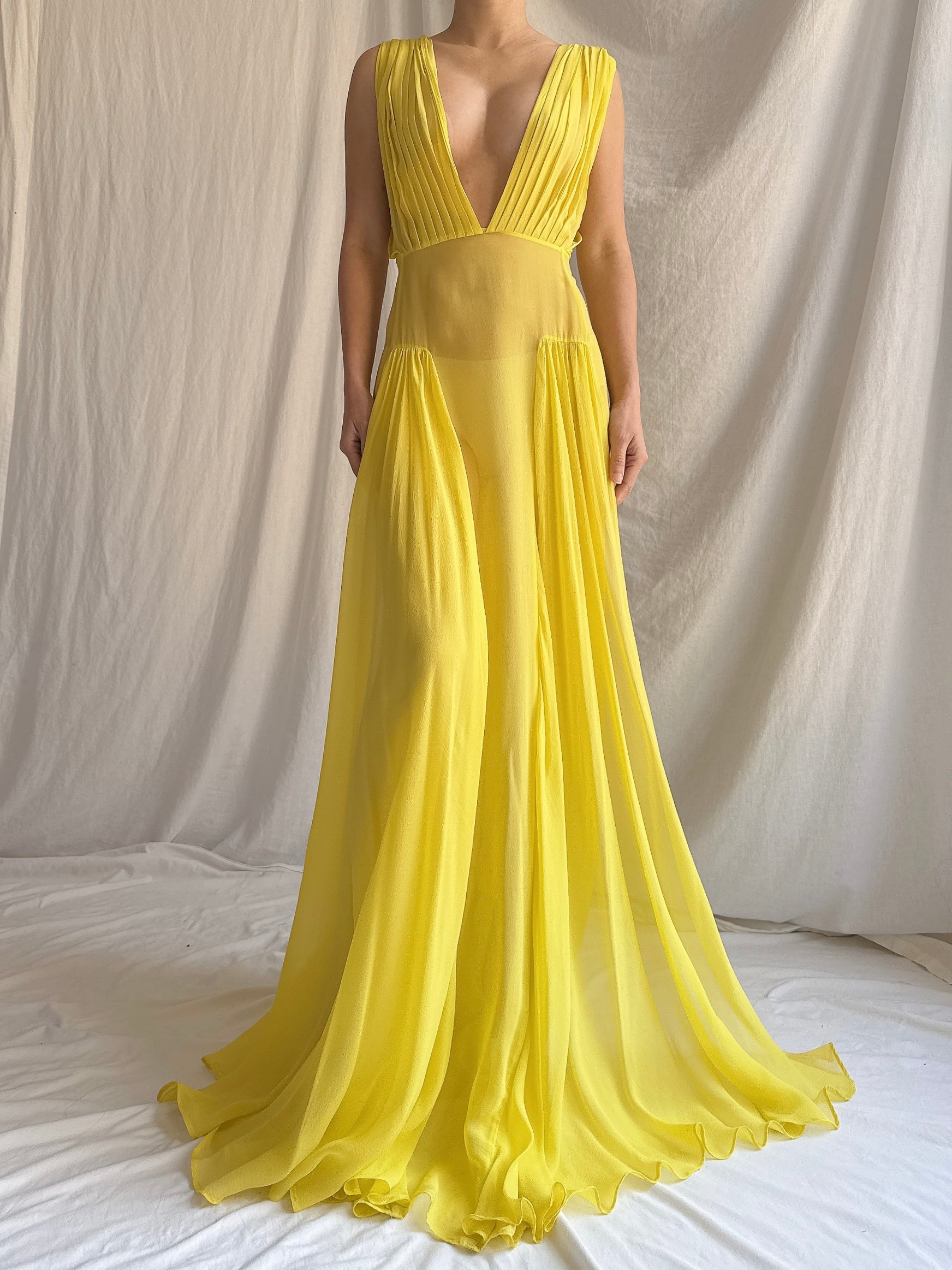 Vintage Sheer Silk Chiffon Gown - M