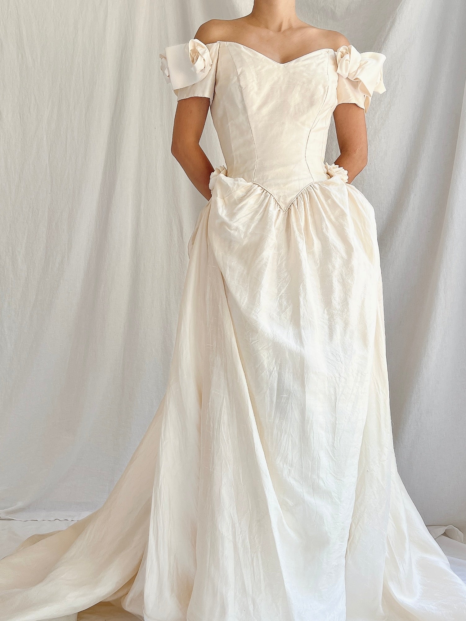 1980s Raw Silk Rosette Gown - XS