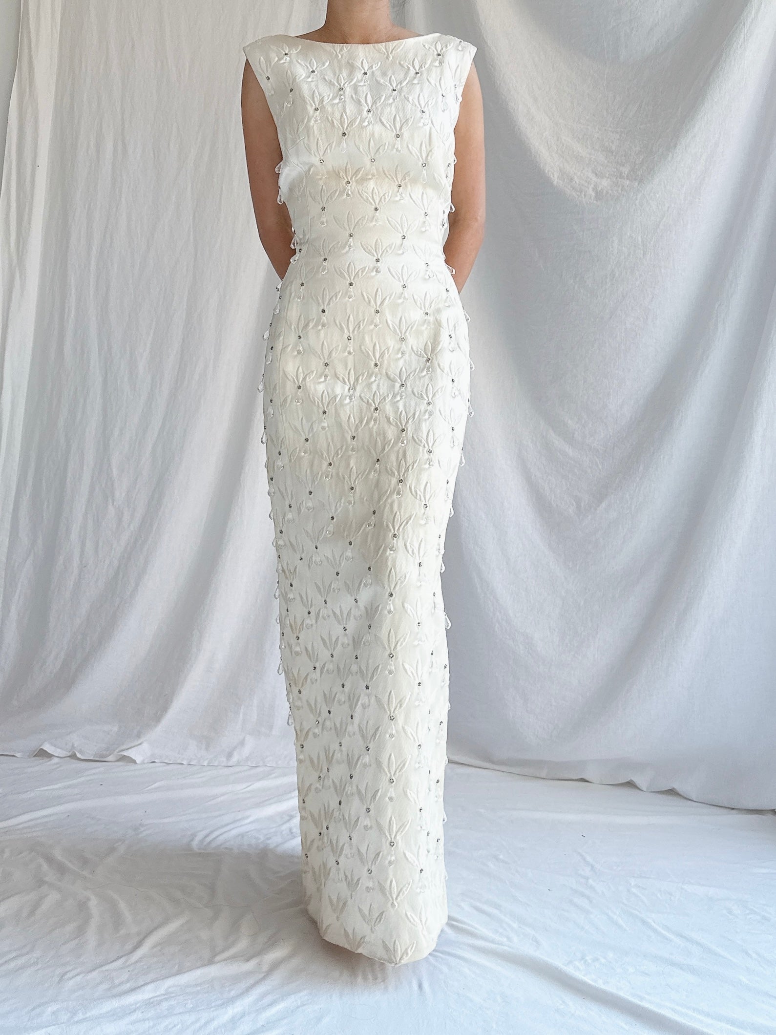 1960 Silk Brocade Crystal Droplet Gown - XS/S