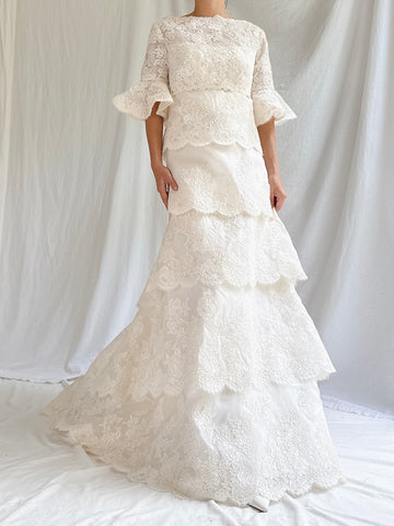 1960s Silk Organza & Lace Gown - M