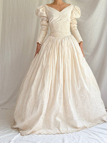Vintage Silk Embroidered Gown - M