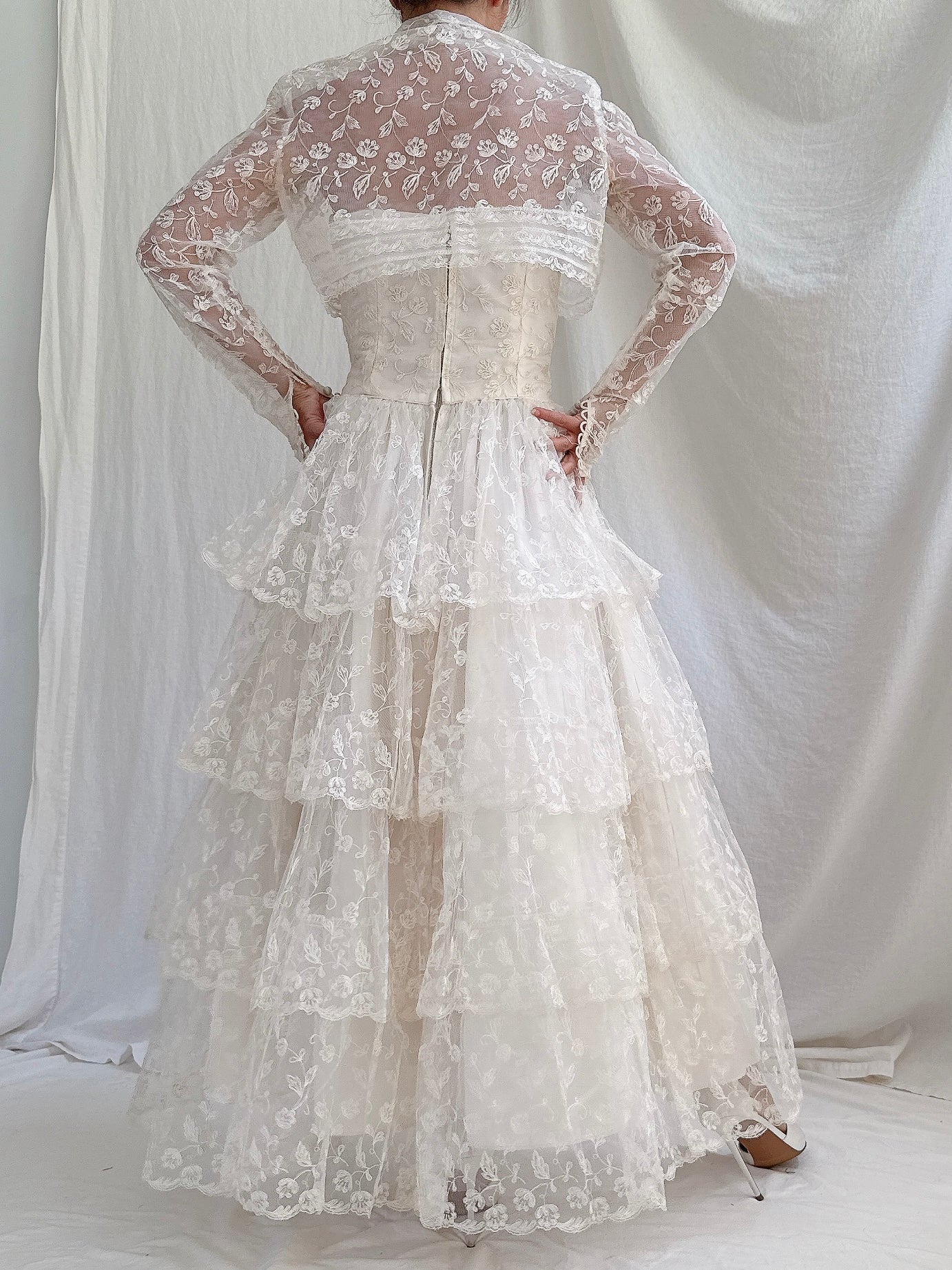 1950s Embroidered Tulle Dress -XS