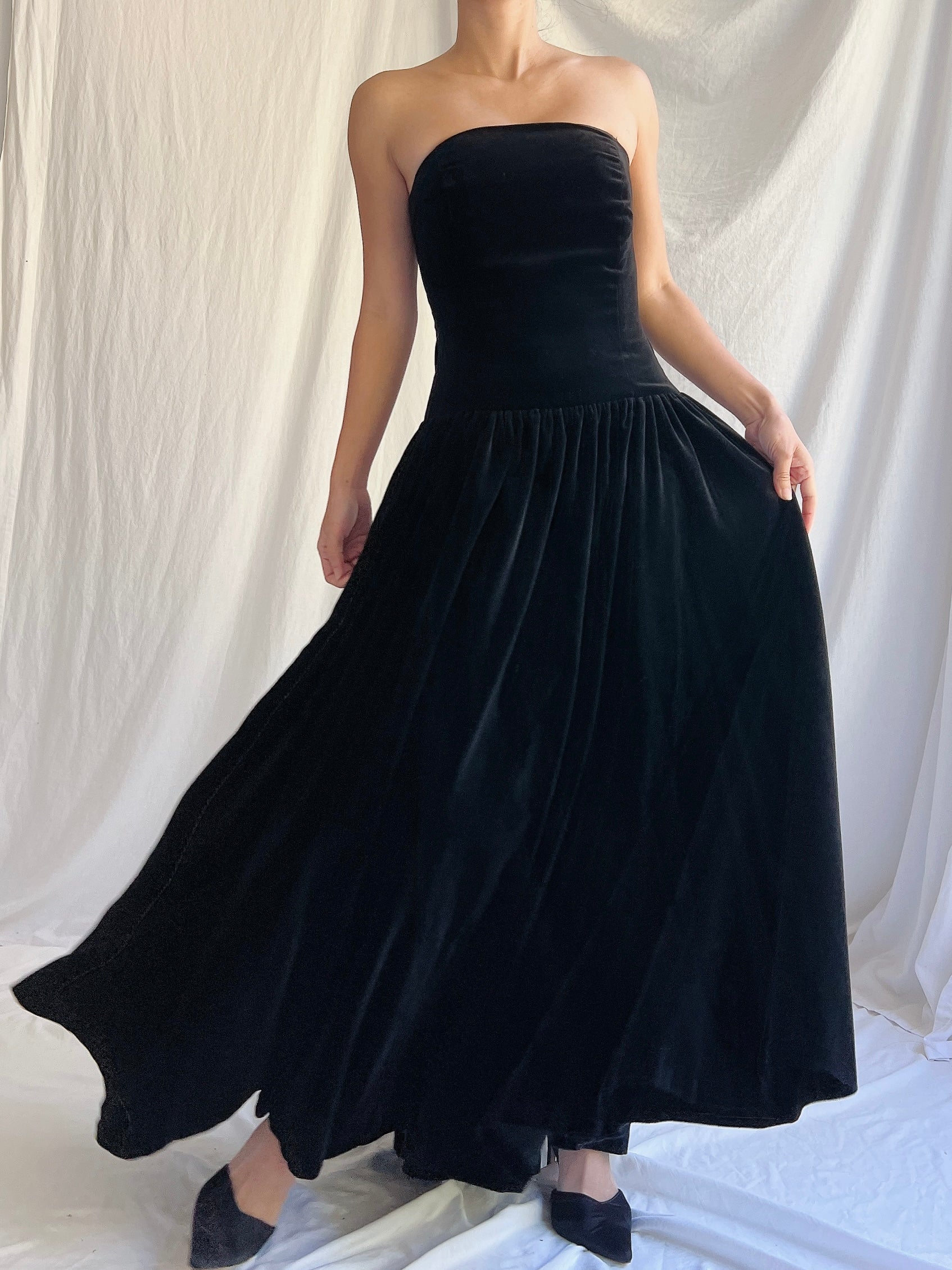 Vintage Laura Ashley Velvet Dropped Waist Dress - S Vintage Laura Ashley Velvet Dropped Waist Dress - S