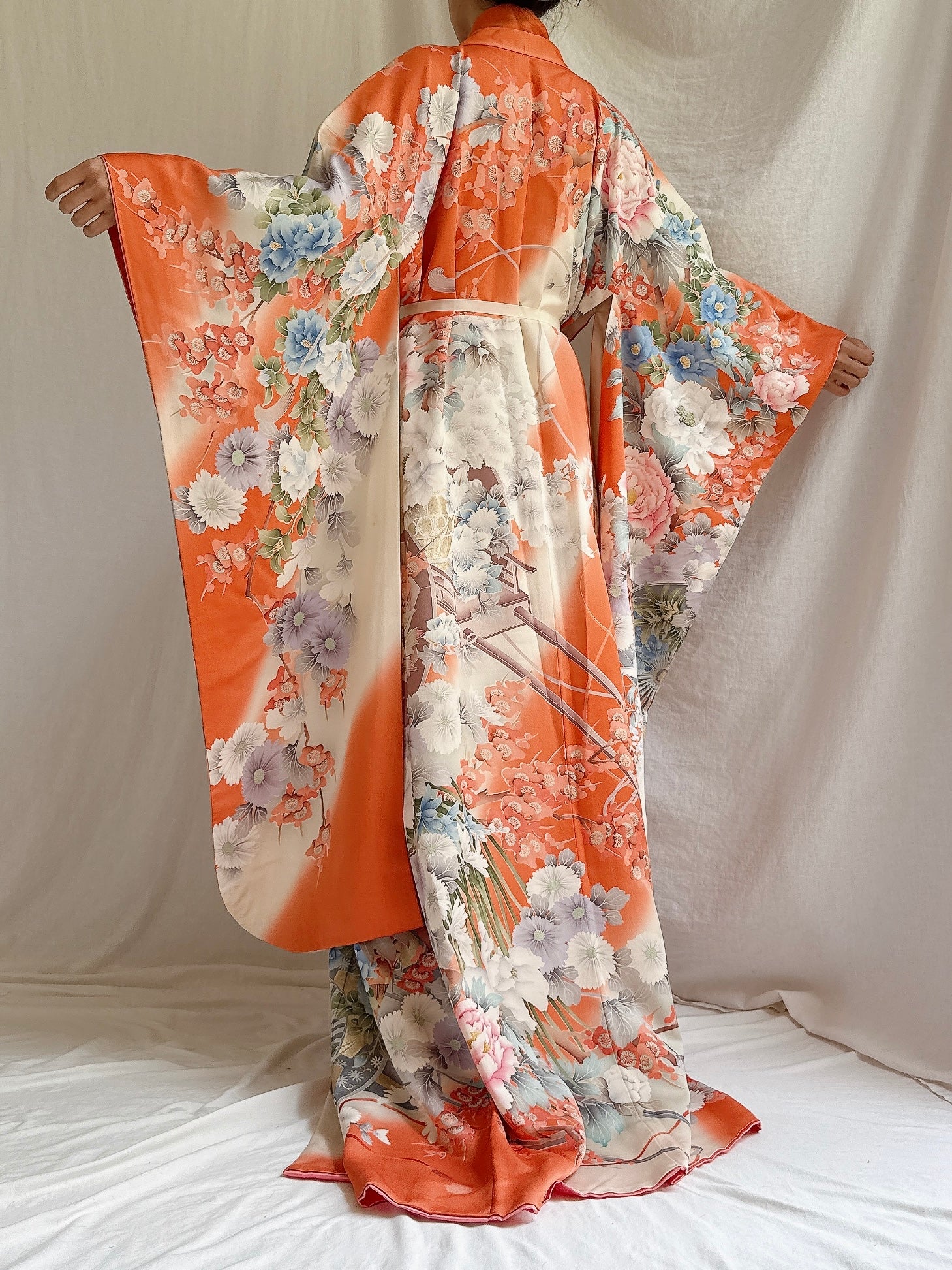 Vintage Orange Silk Kimono - OSFM