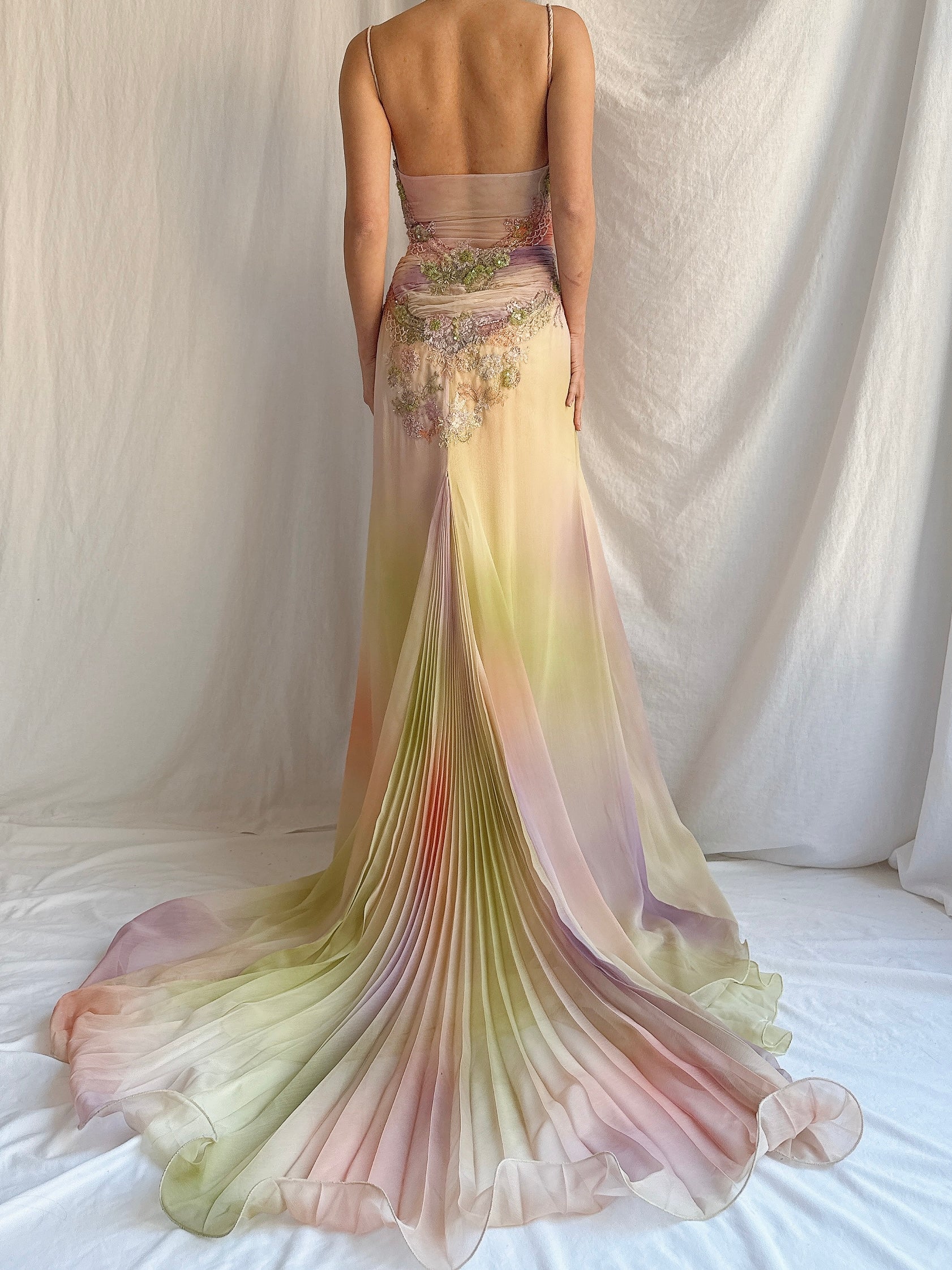 Vintage Couture Handbeaded Ombre Gown - S