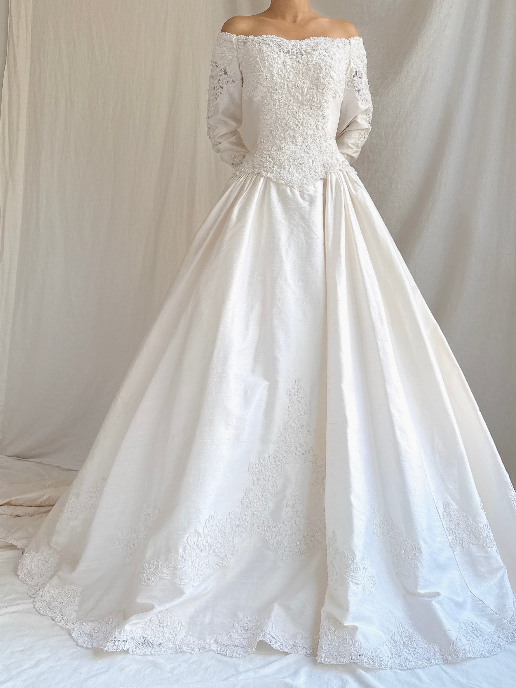 Vintage Long Sleeve Silk Gown - S