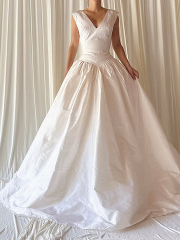 Vintage Raw Silk V Neck Gown - M