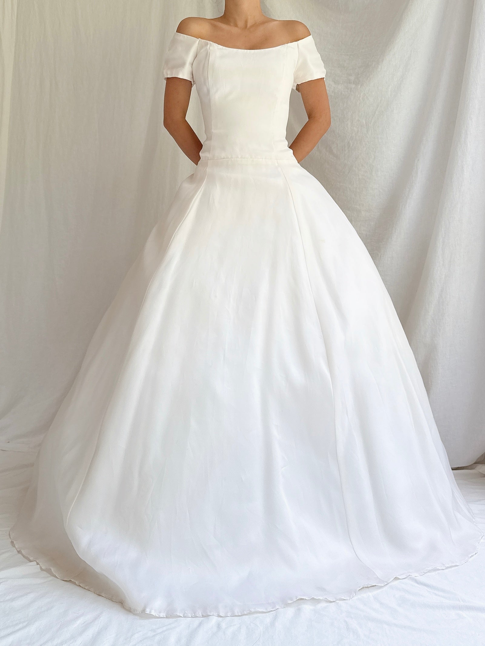 Vintage Silk Organza Boatneck Gown - S/6