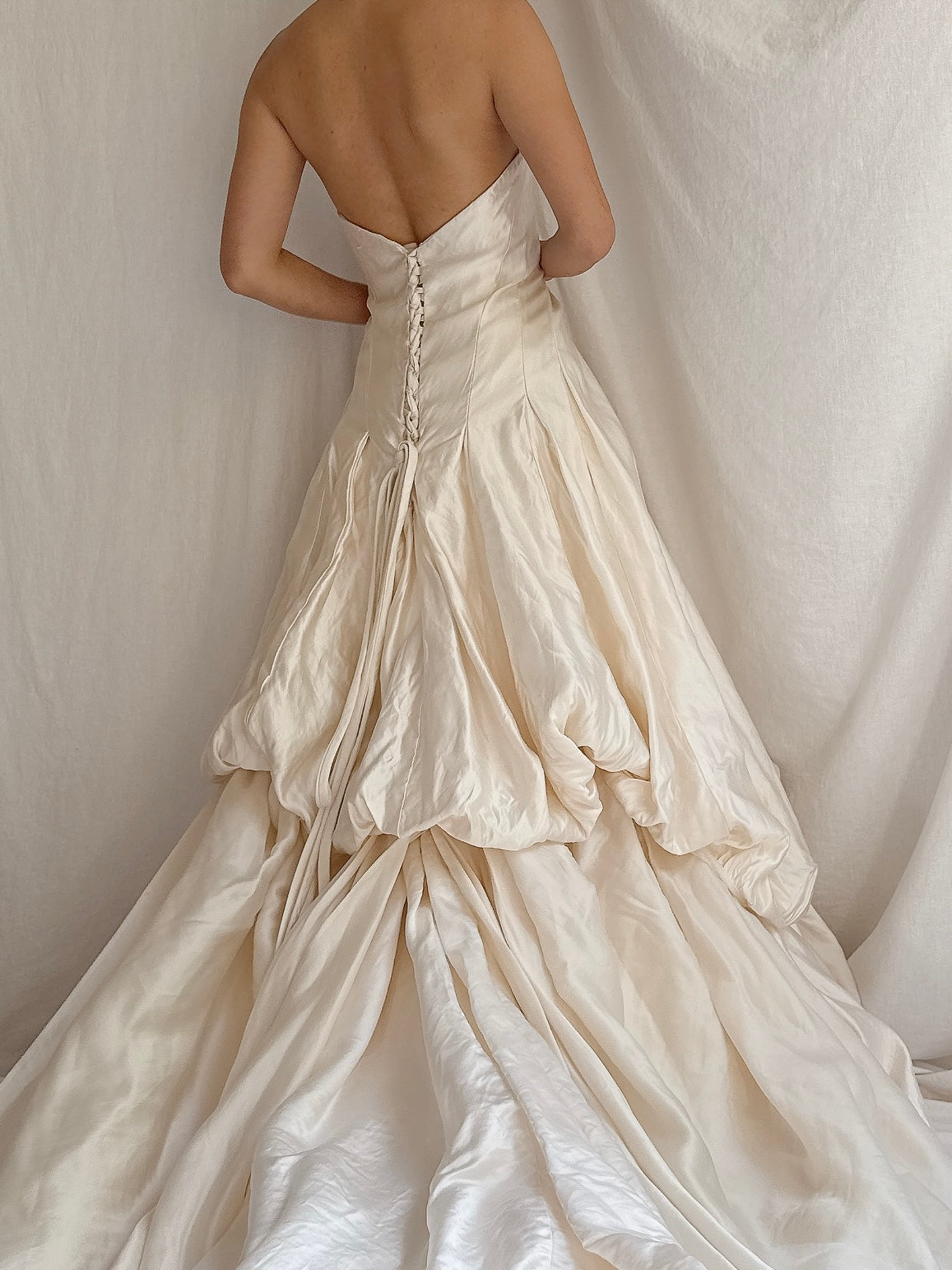 Vintage Silk Anna Maier Corset Draped Gown - M-L