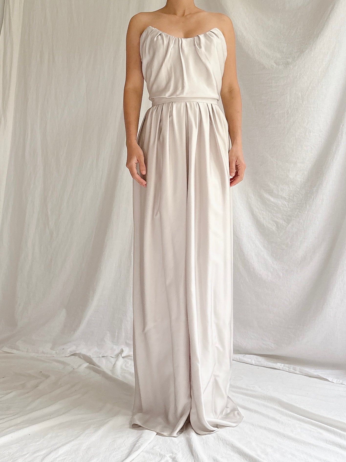 Vintage YSL Pewter Gray Silk Bustier Gown - XS/2 Vintage YSL Pewter Gray Silk Bustier Gown - XS/2