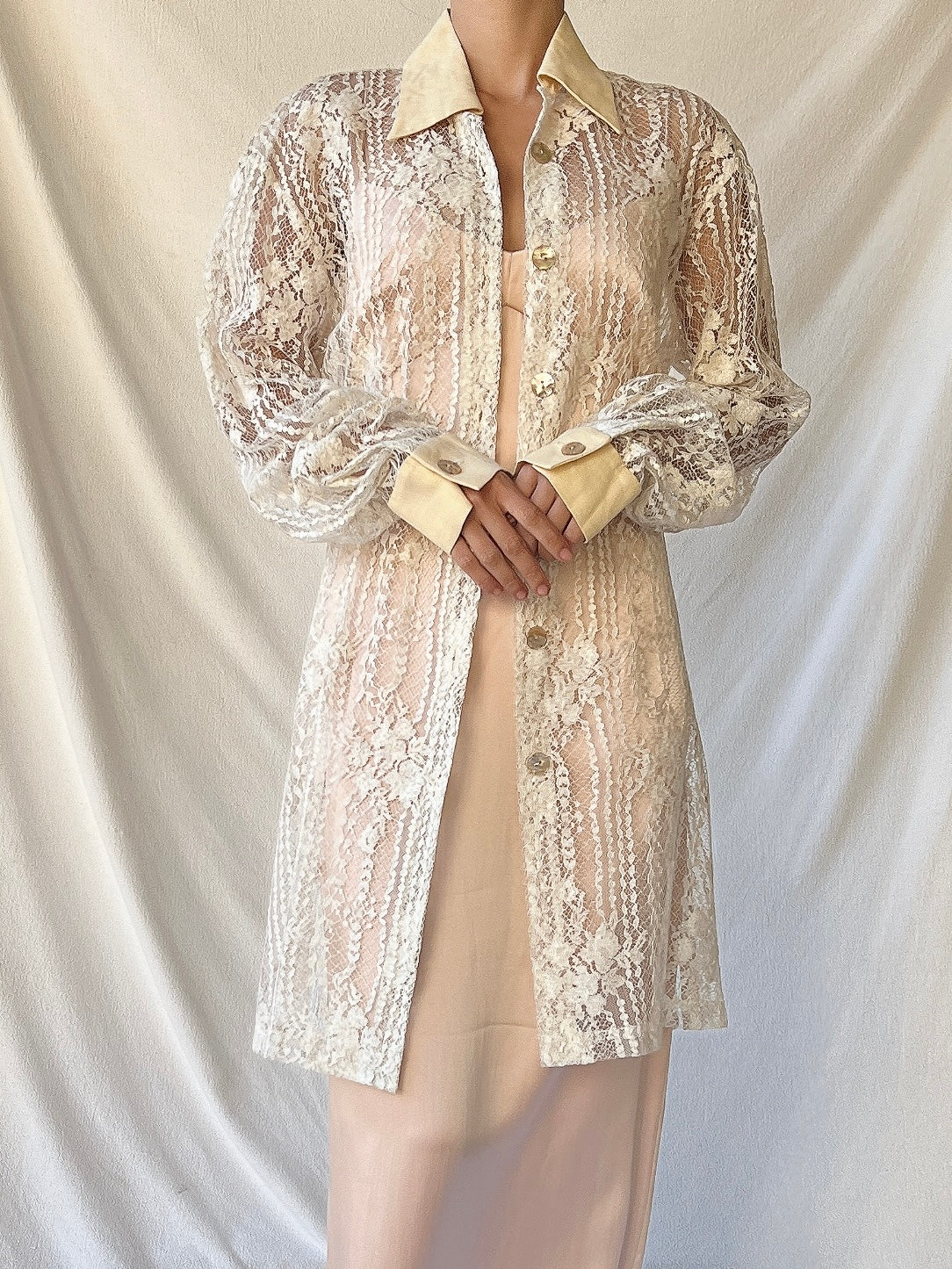 Vintage Lace and Linen Duster - S