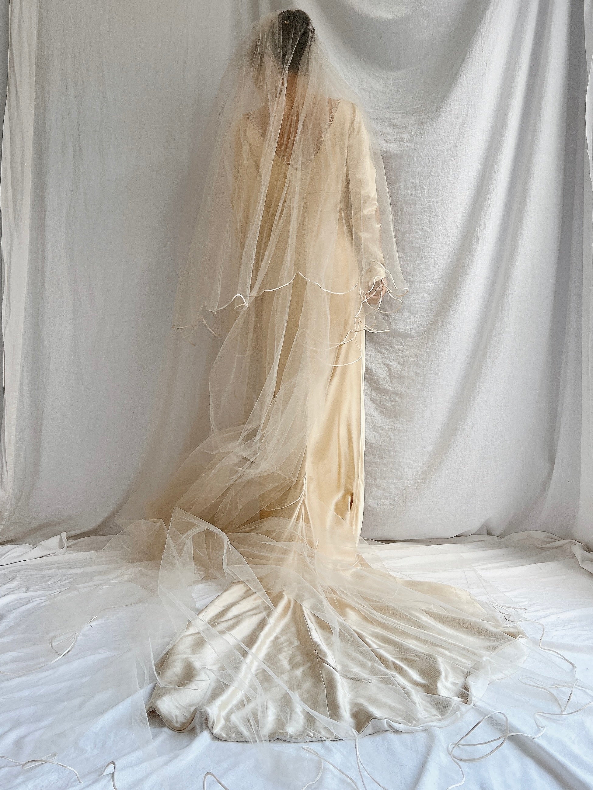 Vintage Gold/Champagne Silk Gown with Veil - S/M