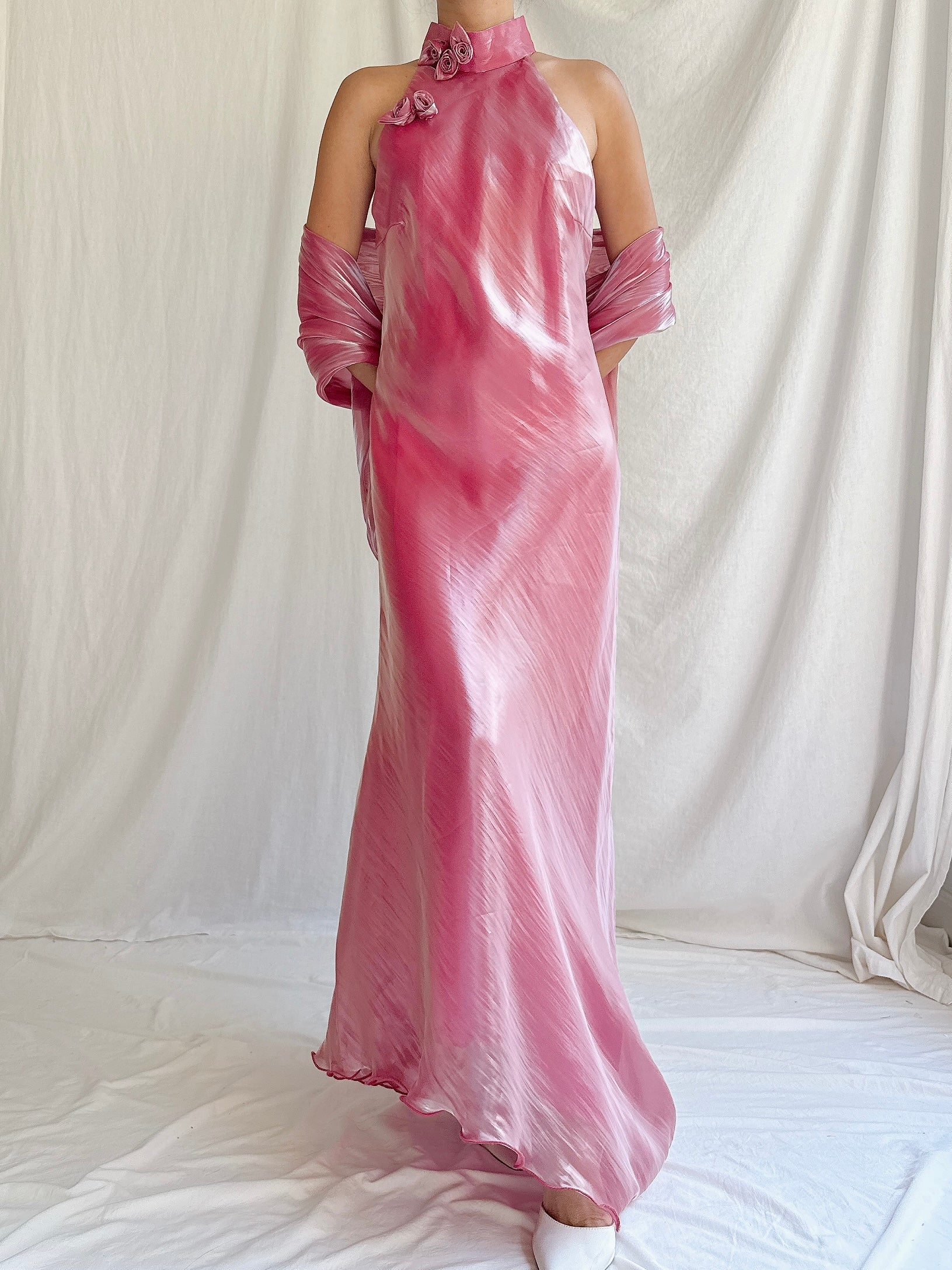 Vintage Iridescent Watermelon Halter Dress - S