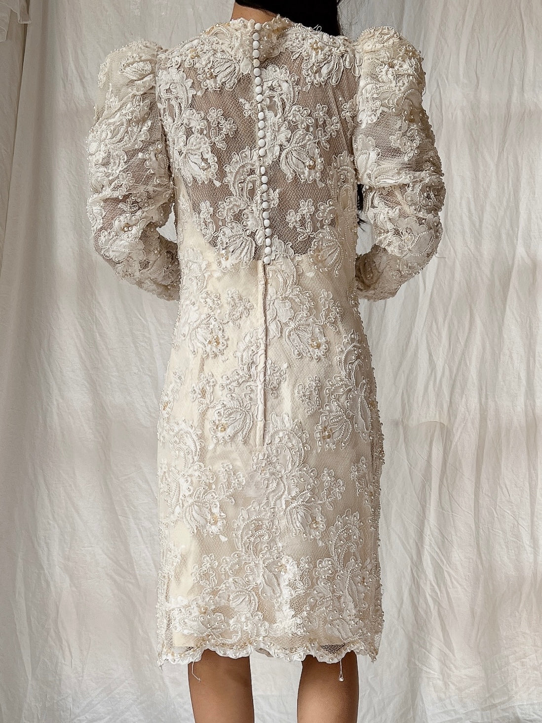 Vintage Alencon Lace and Silk Dress - M