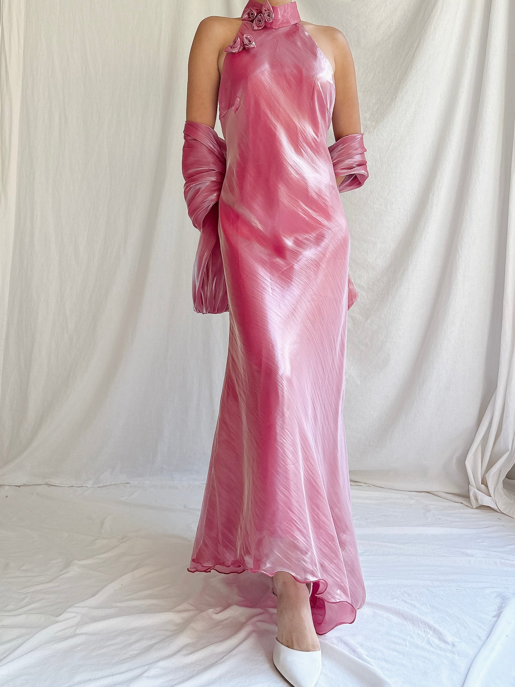 Vintage Iridescent Watermelon Halter Dress - S