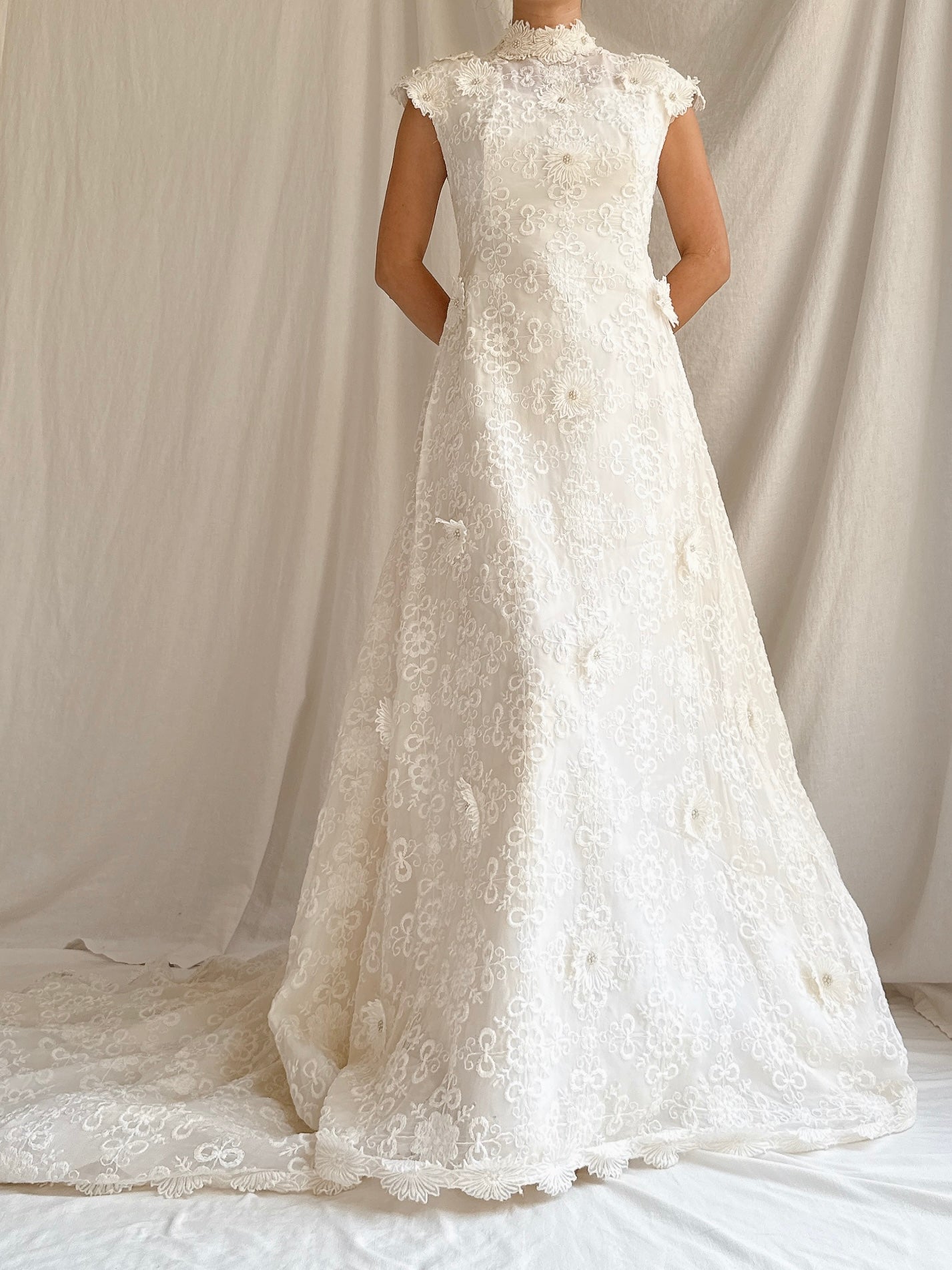 1960s Silk Organza 3D Embroidered Gown - XS