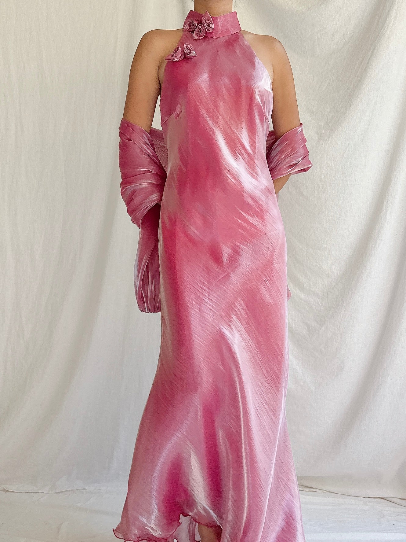 Vintage Iridescent Watermelon Halter Dress - S