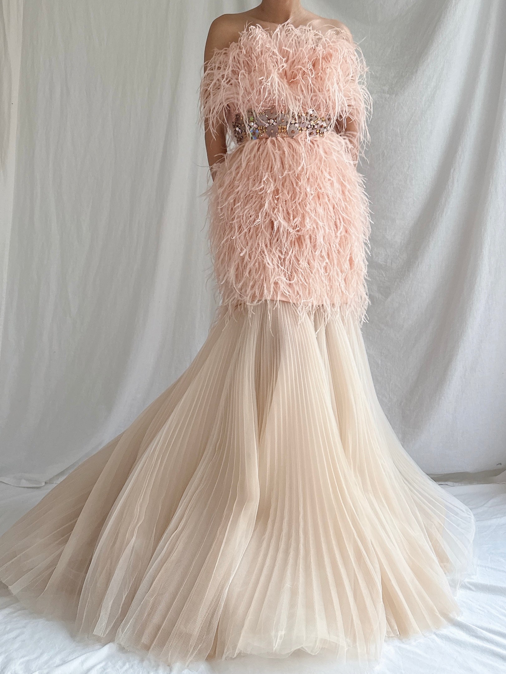 Ostrich Feather Tulle Gown - M 6/8