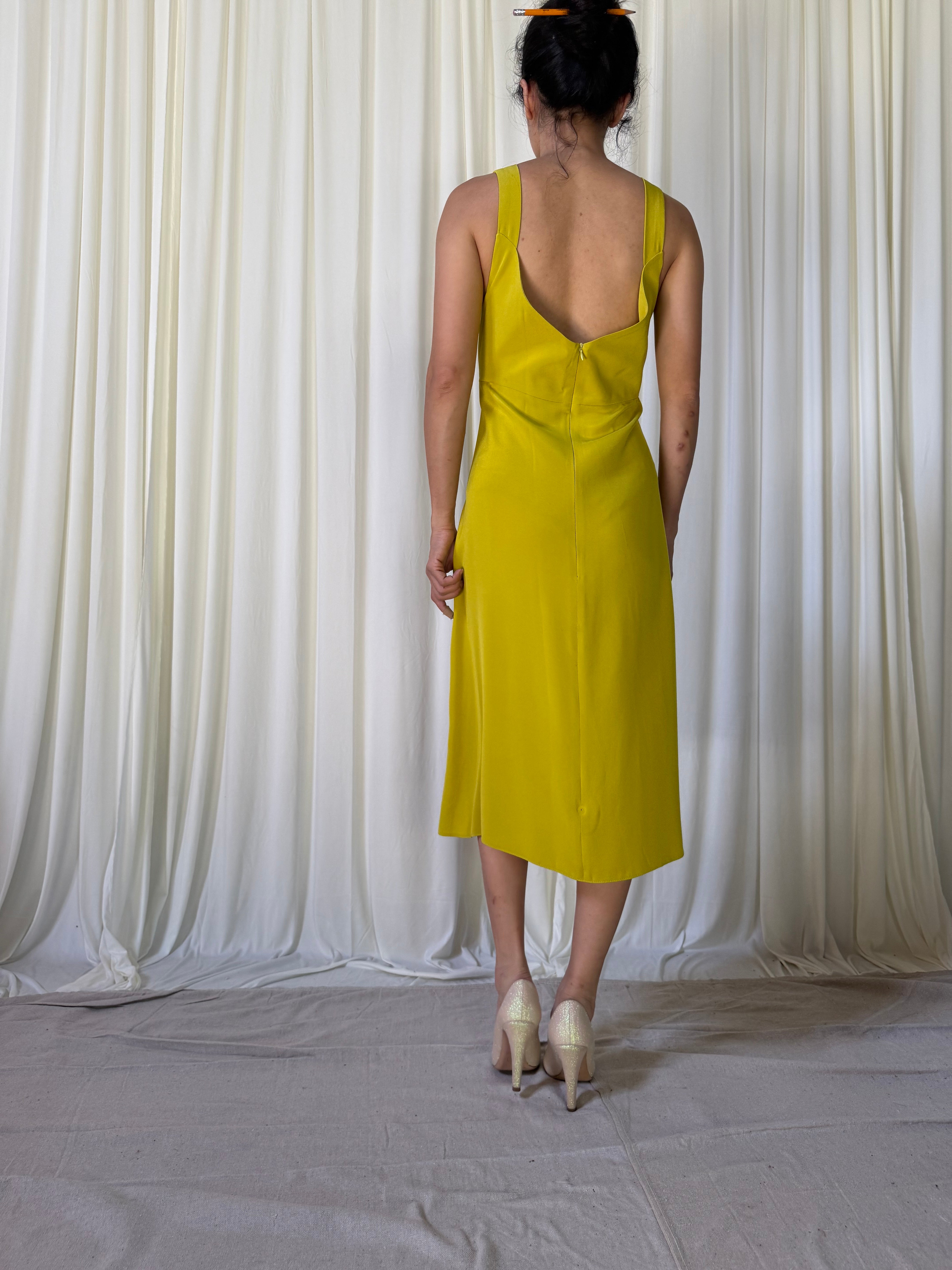 Vintage Chartreuse Silk Crepe Dress - M/8