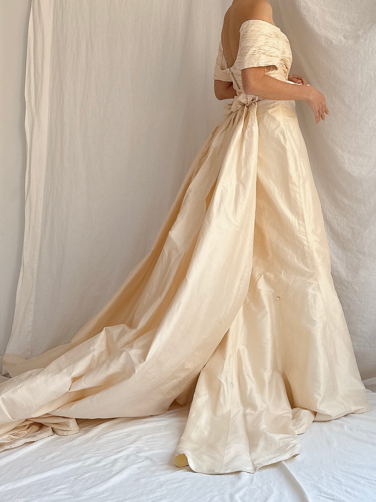 Vintage Silk 2-Piece Off-the-Shoulder Gown - S