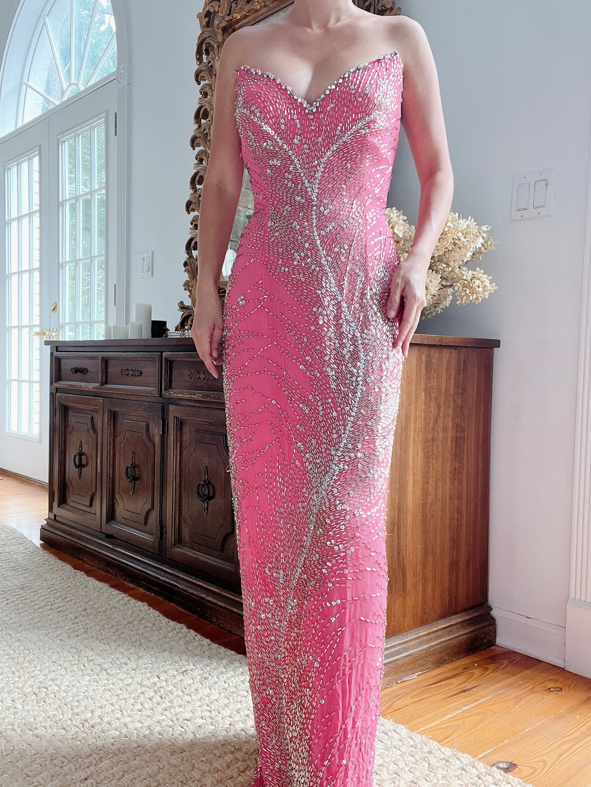 1980s Coral Pink Sequins Dress - S/M 1980s Coral Pink Sequins Dress - S/M