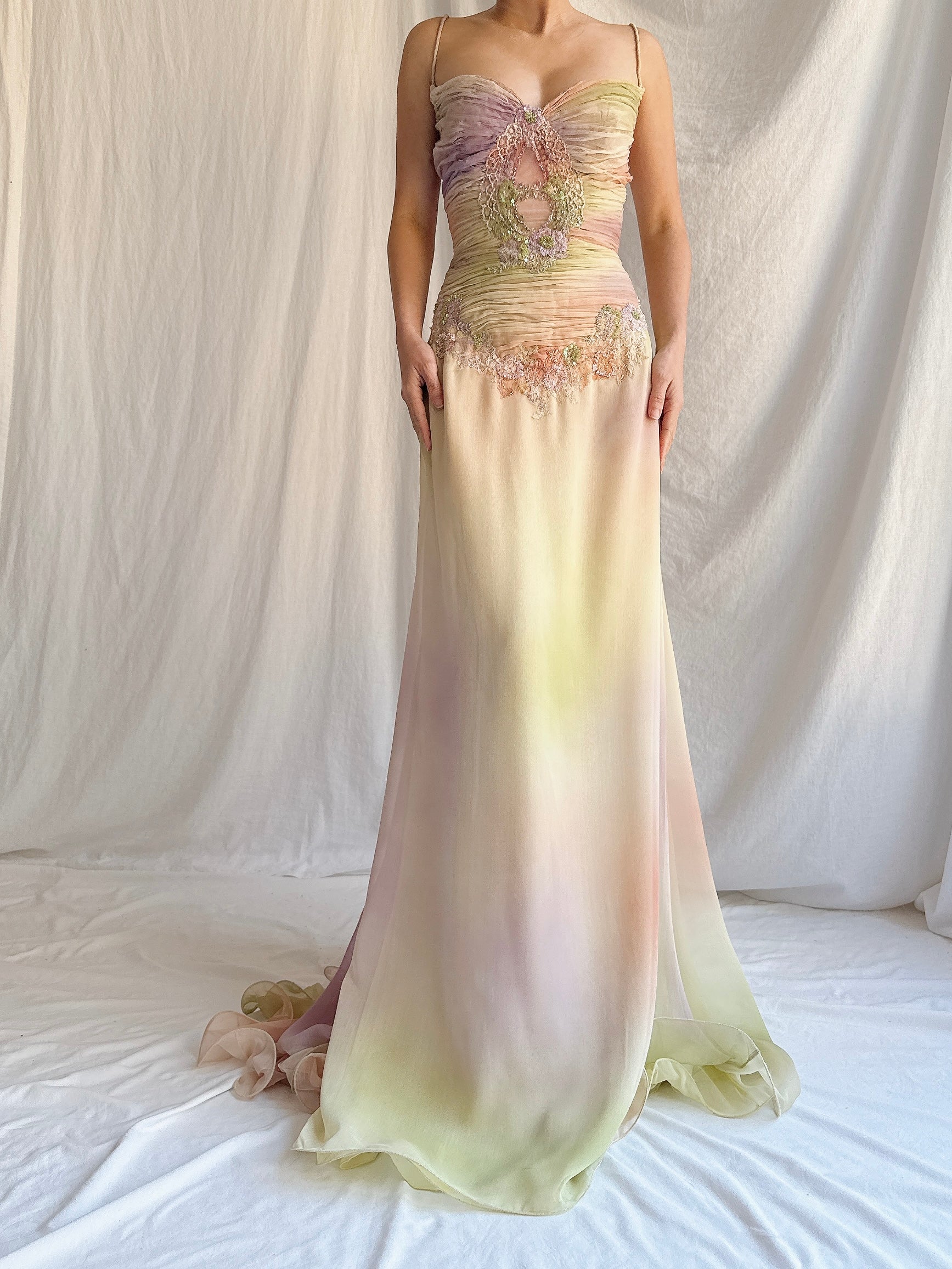 Vintage Couture Handbeaded Ombre Gown - S