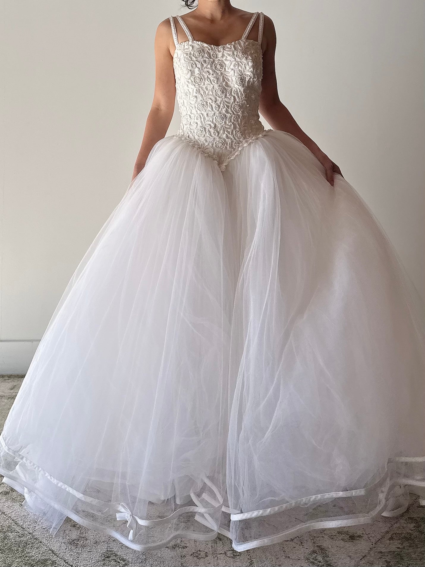 1990s Embroidered Tulle Gown - S