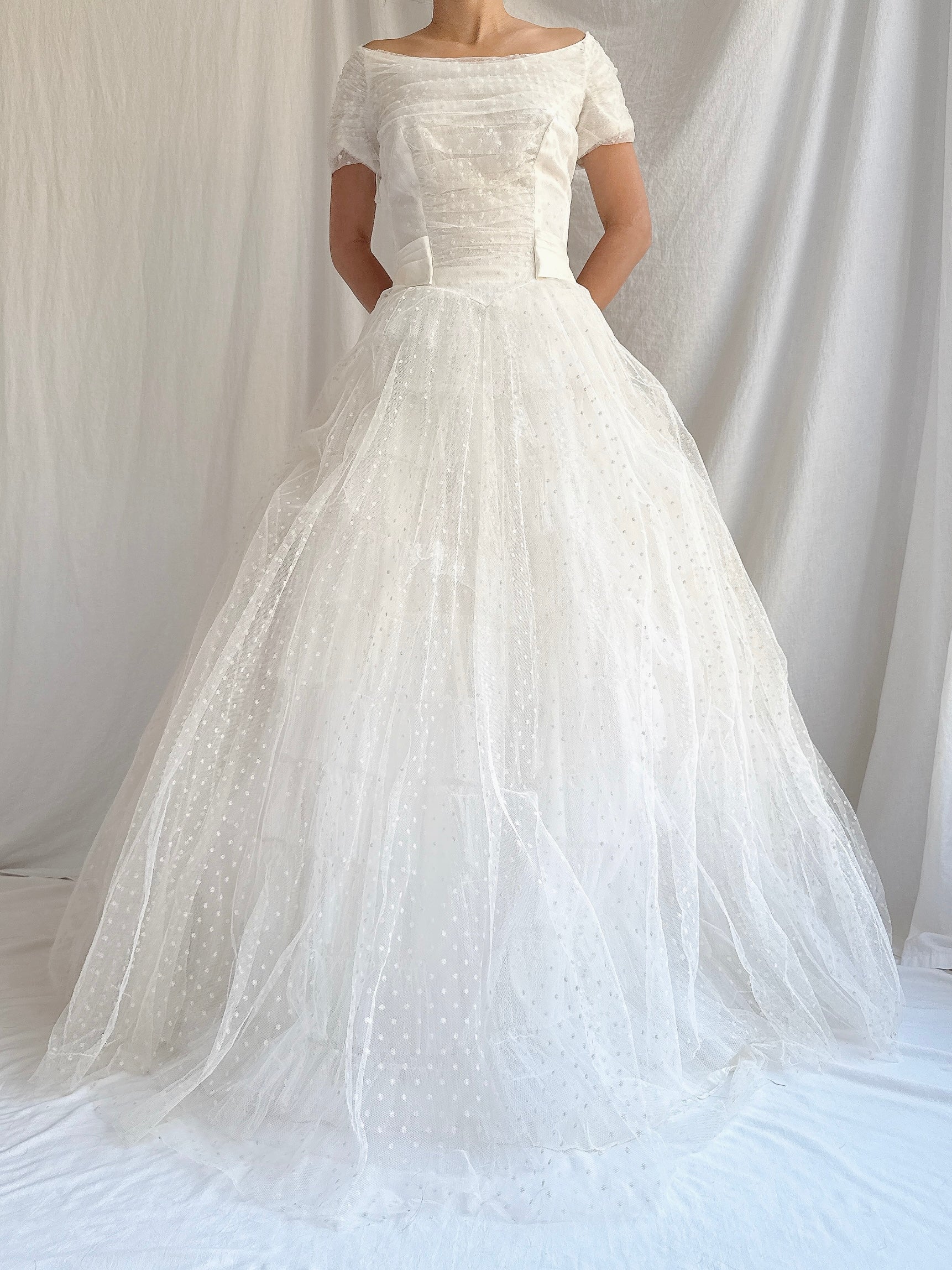 1950s Swiss Dot Tulle Gown - S