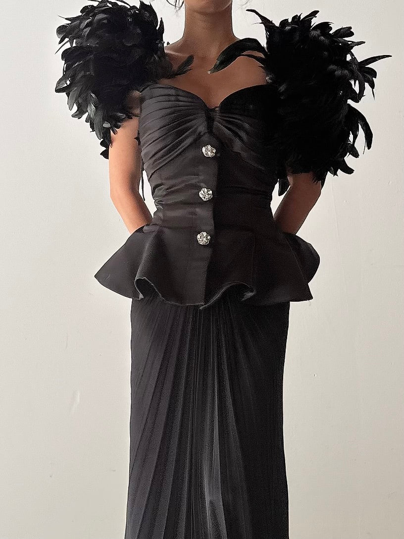Vintage I.Magnin Feathered Jacket - M
