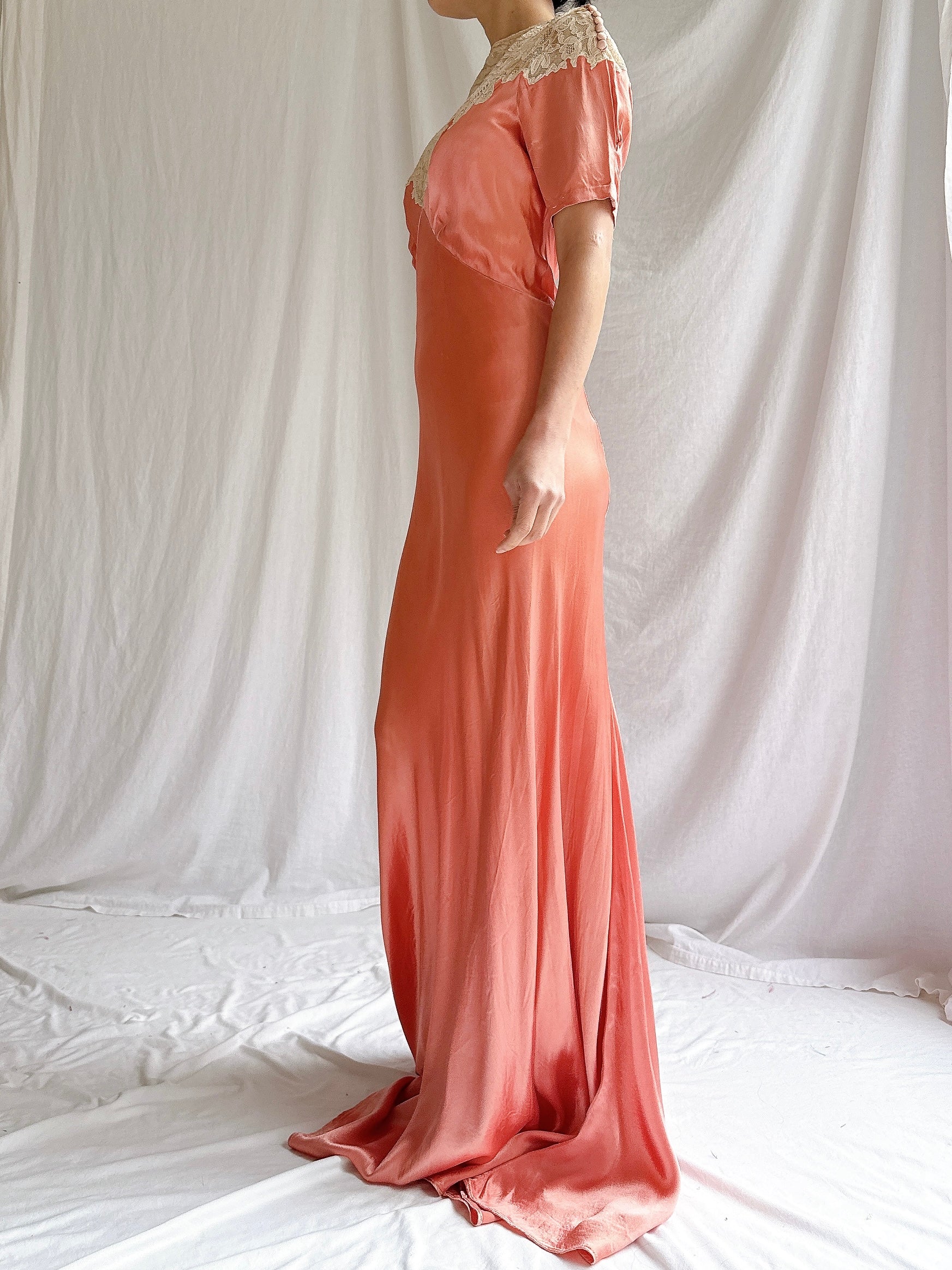 1930s Coral Satin Dress - XS/S